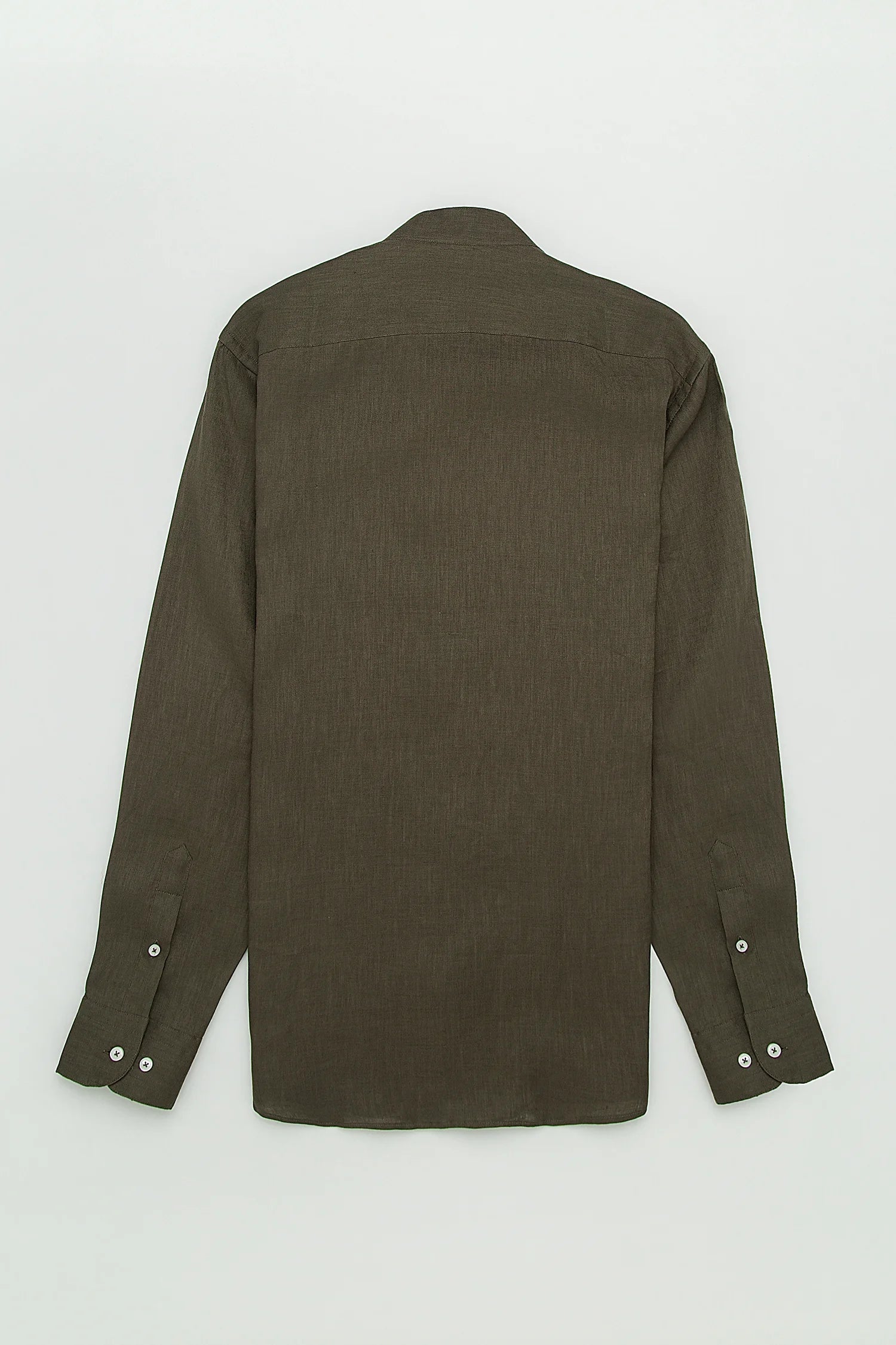 Camisa Cuello Mao Lino Verde Oliva